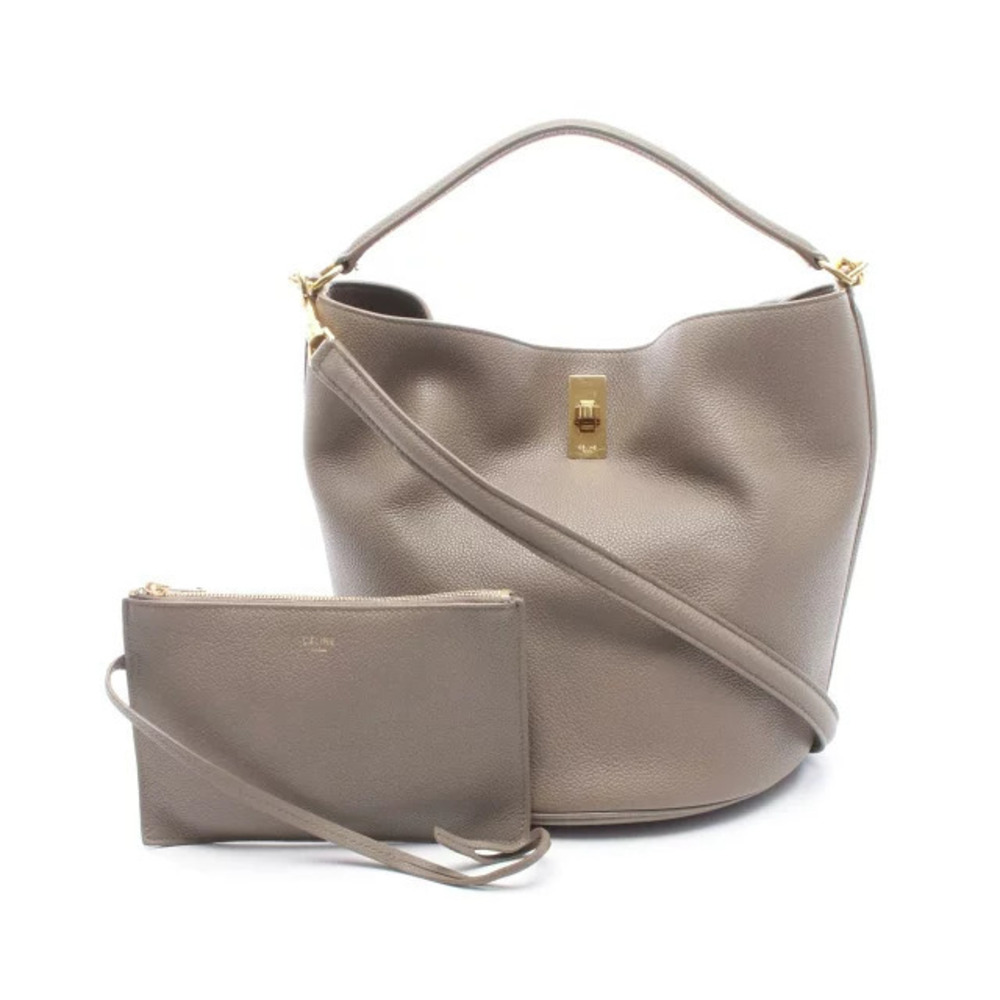 Celine Bucket Handbag Leather Beige Cream